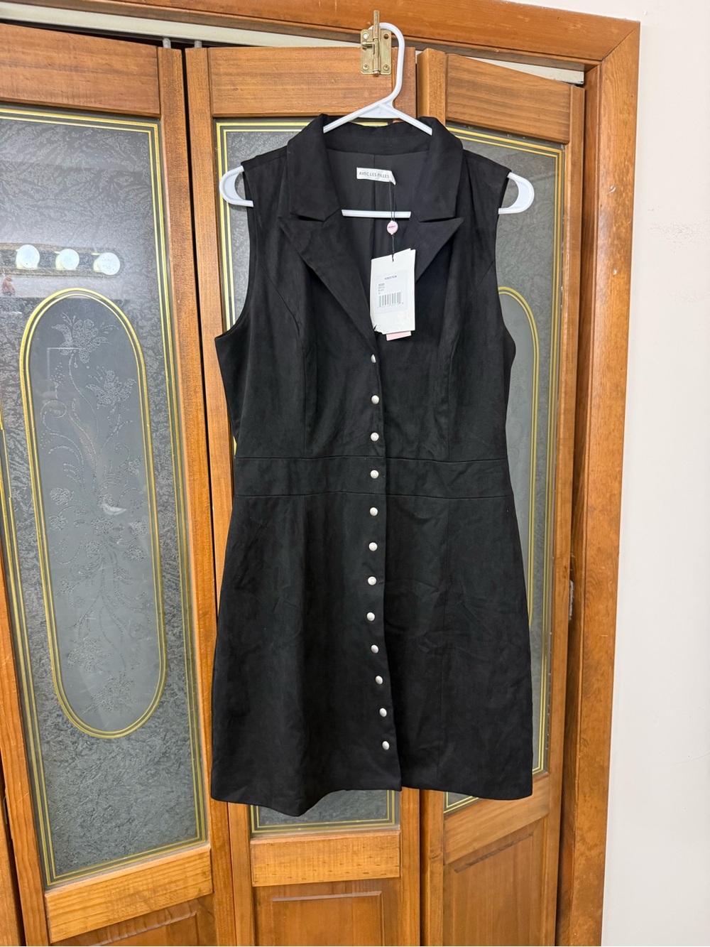 AVEC LES FILLES LADIES Black Sleeveless Button-Front Collared Dress, BRAND NEW